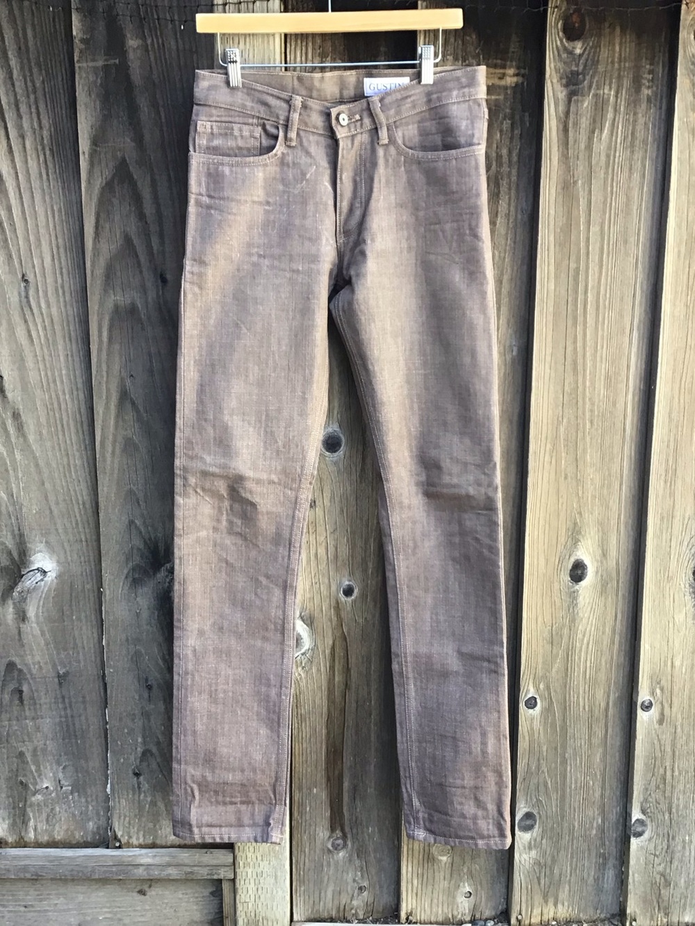 Gustin California Slim Brown Selvedge Denim Jeans Mens 31 (32x35) USA Made